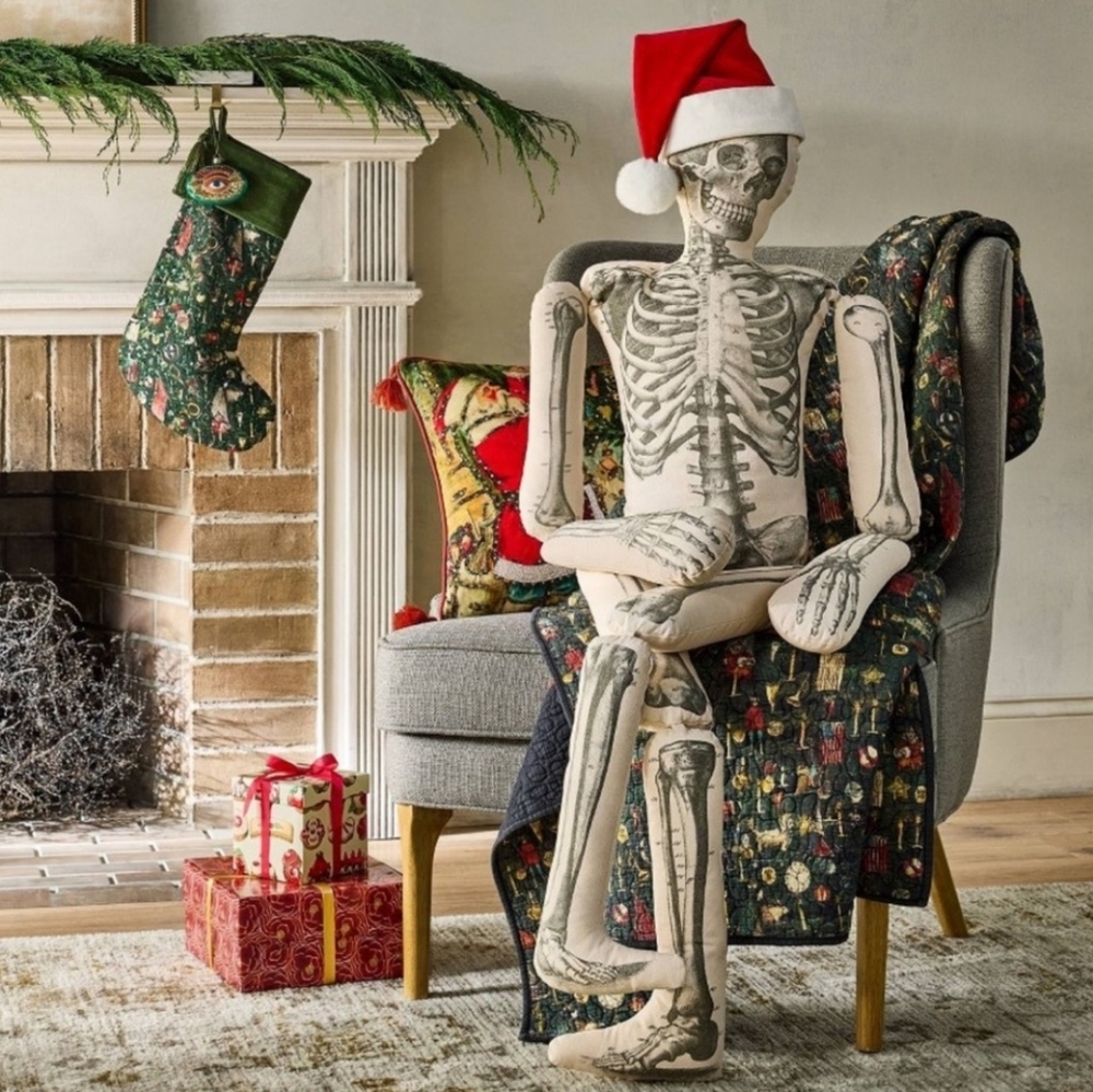 🎃John Derian 63” Long Lost Friend BIG Skeleton Pillow Santa Hat Holiday 2025